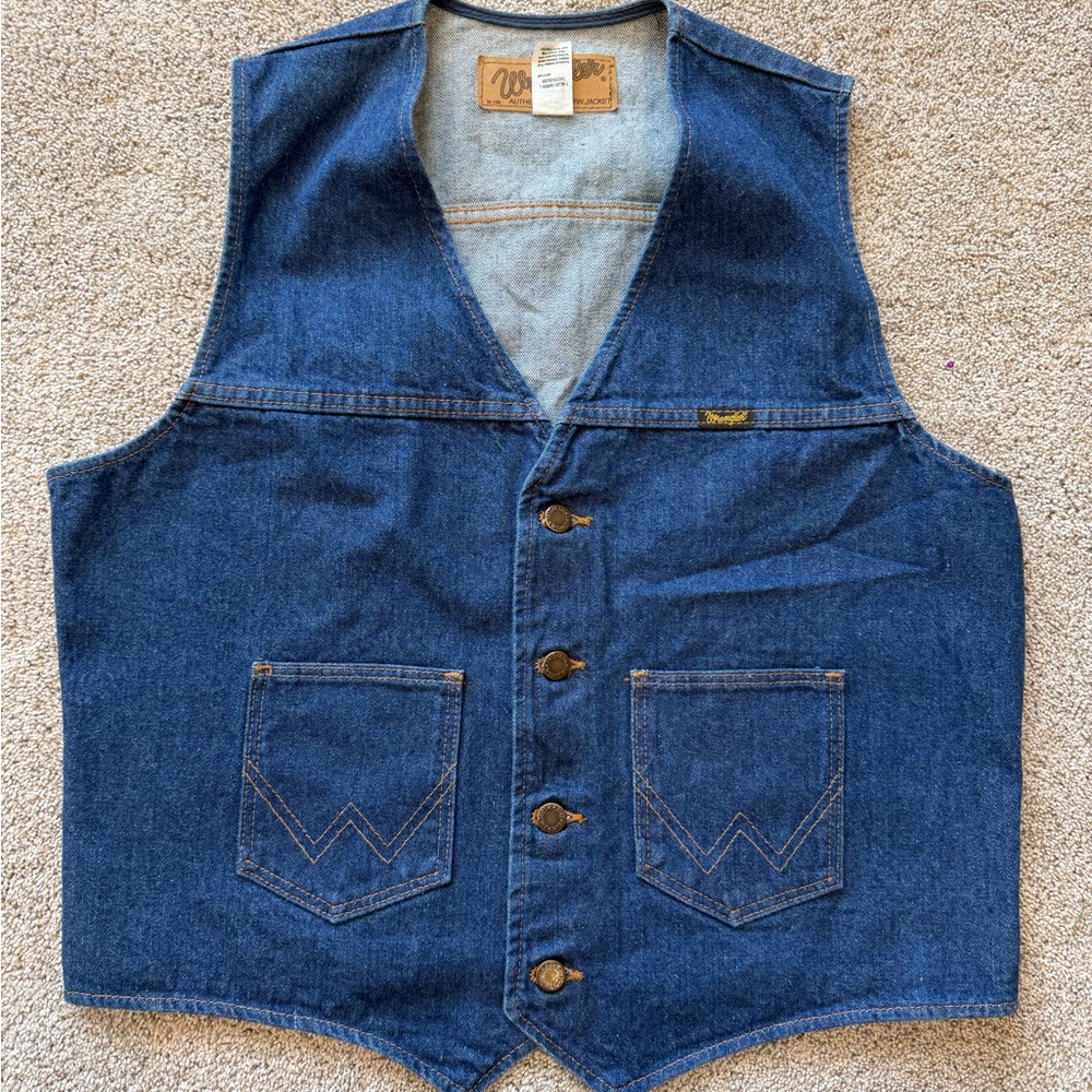 Mens Vintage 90s Wrangler Blue Denim Western Vest- Size Large